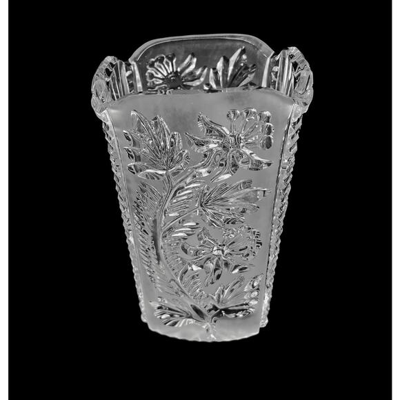 Vase Clear Pressed Glass Frosted Starburst Flower 6.5" Home Decor Vintage - Picture 11 of 15